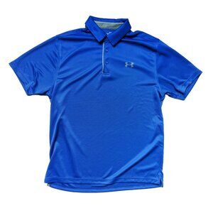 UNDER ARMOUR Men's Loose Blue Mesh Pique Knit Jersey Polo Top Shirt L